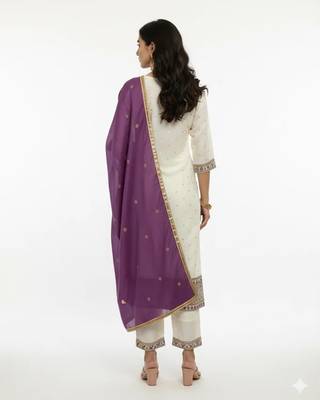 White viscose rayon embroidered kurta sets 2