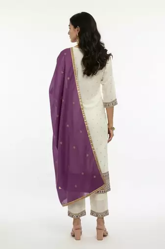 White viscose rayon embroidered kurta sets