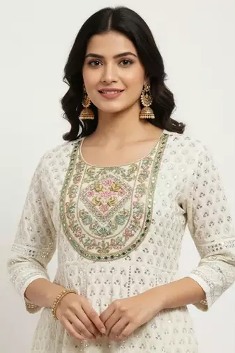 White dupion silk embroidered kurta sets