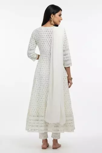 White dupion silk embroidered kurta sets