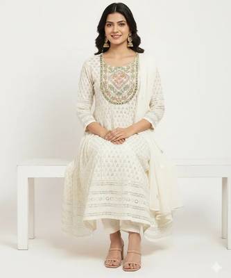 White dupion silk embroidered kurta sets 1