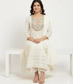White dupion silk embroidered kurta sets