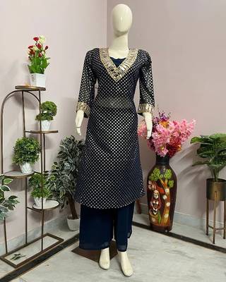 Navy blue georgette embroidered kurta sets 3