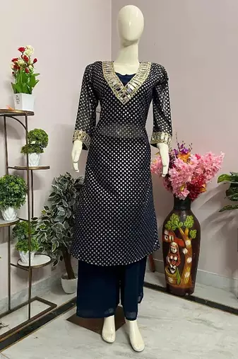 Navy blue georgette embroidered kurta sets