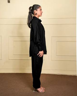 Black blended cotton plain trendy 3 pcs co ord set 2