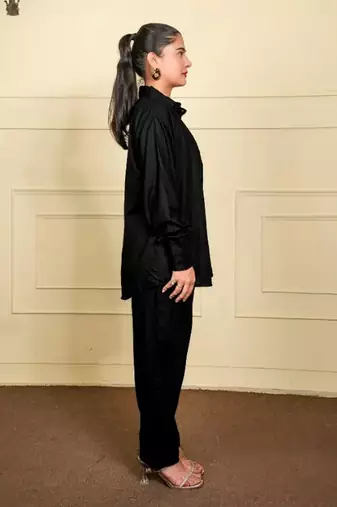 Black blended cotton plain trendy 3 pcs co ord set