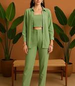 Green blended cotton plain trendy co ord set