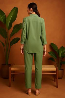 Green blended cotton plain trendy co ord set 3