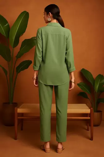 Green blended cotton plain trendy co ord set
