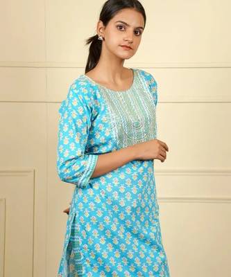 Sky blue blended cotton printed daily wear co ord set 2