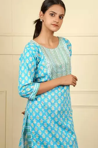 Sky blue blended cotton printed daily wear co ord set