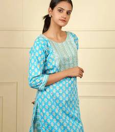 Sky blue blended cotton printed daily wear co ord set