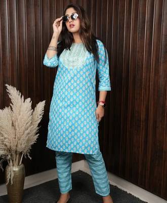 Sky blue blended cotton printed daily wear co ord set 1
