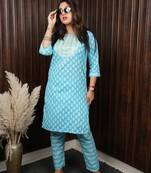 Sky blue blended cotton printed daily wear co ord set