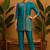 Teal silk blend printed designer coord set