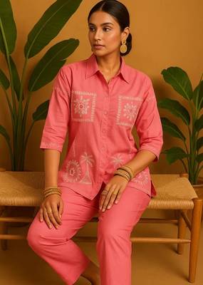 Pink cotton printed trending co ord set 2