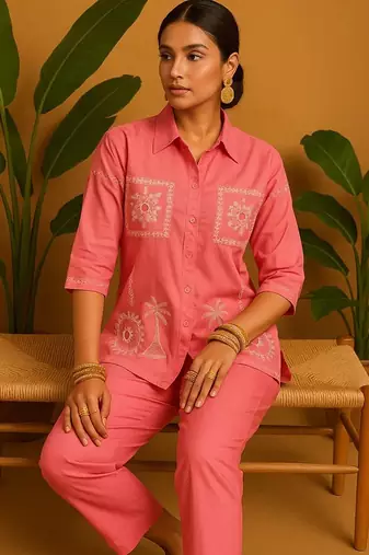 Pink cotton printed trending co ord set
