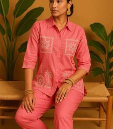 Pink cotton printed trending co ord set