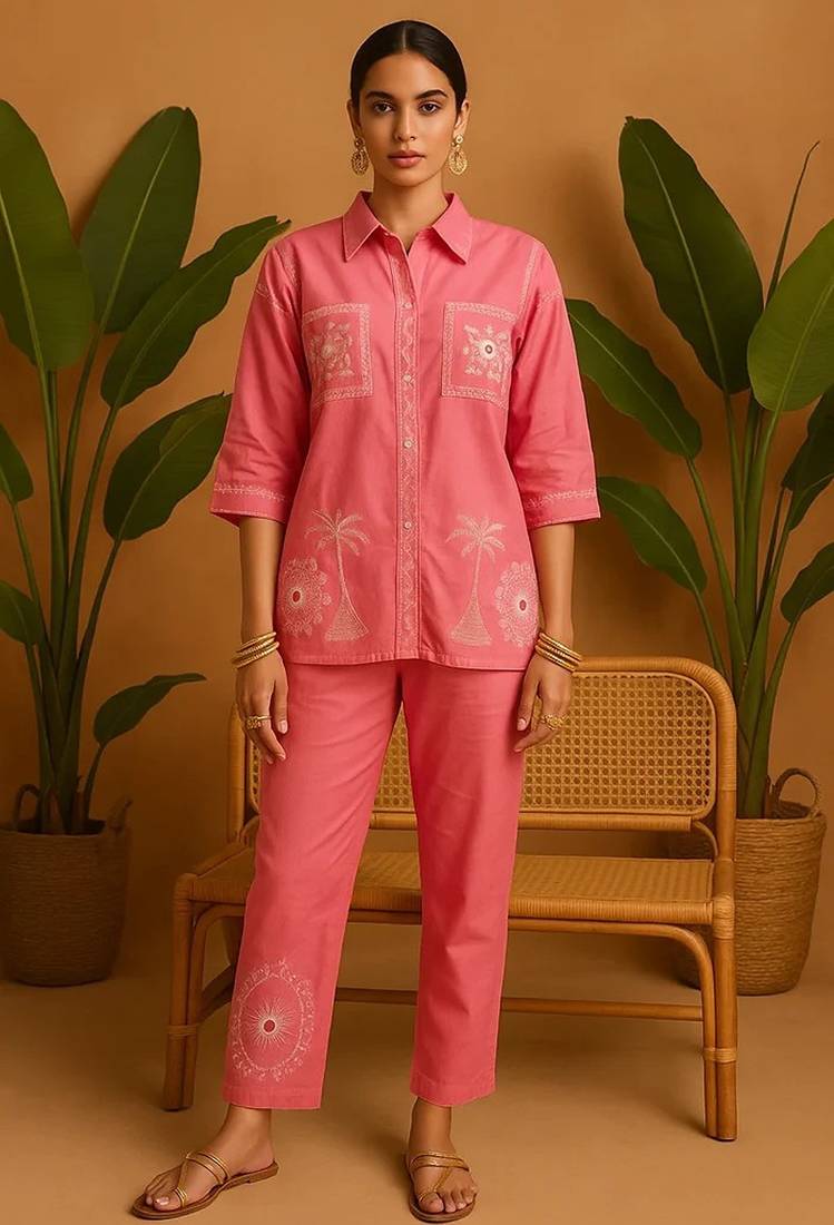 Pink cotton printed trending co ord set