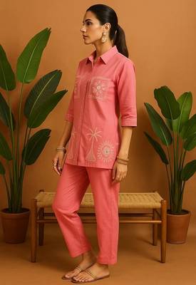 Pink cotton printed trending co ord set 3