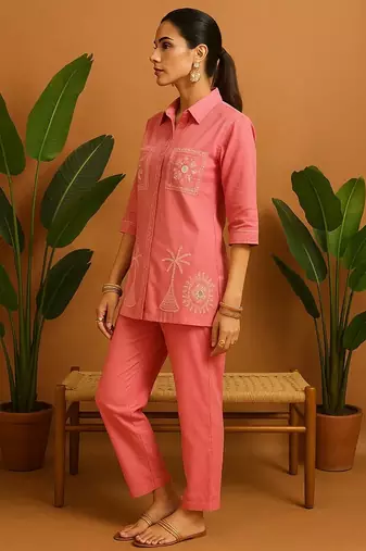 Pink cotton printed trending co ord set
