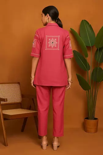Pink cotton printed trending co ord set