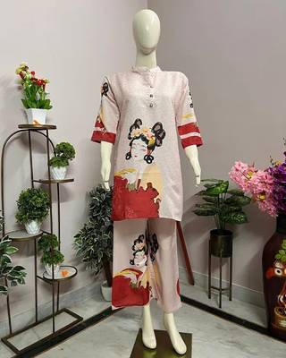 Pink cotton printed trending co ord set 2