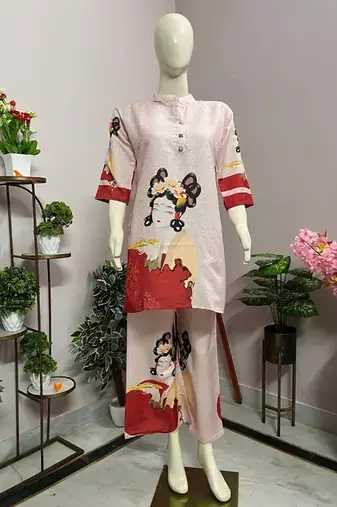 Pink cotton printed trending co ord set