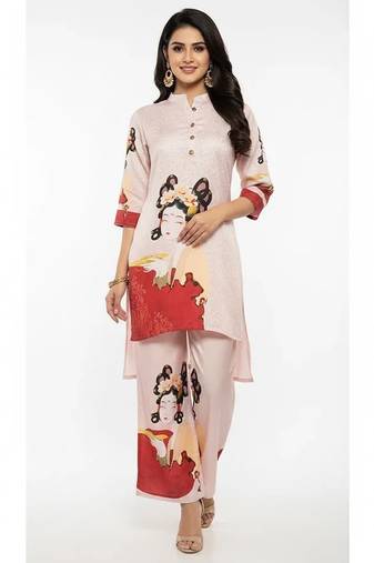 Pink cotton printed trending co ord set