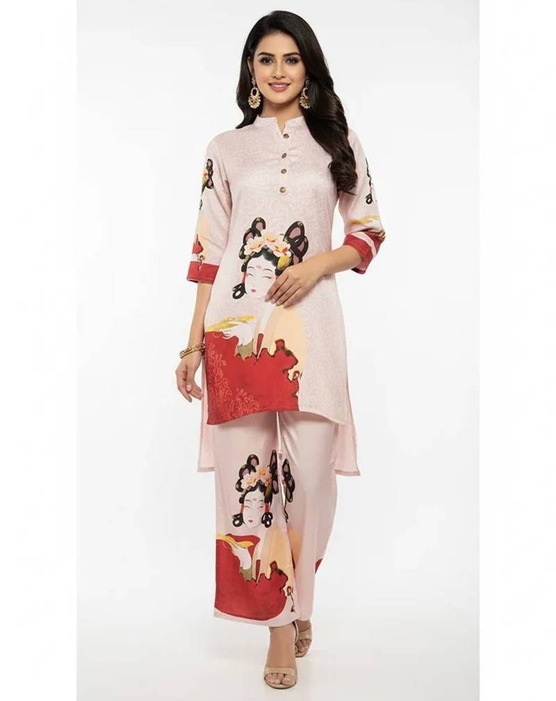Pink cotton printed trending co ord set