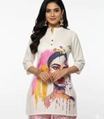 White blended cotton printed trending co ord set