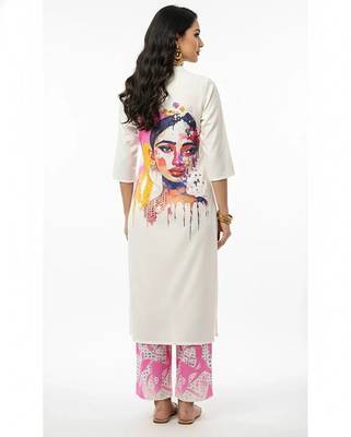 White blended cotton printed trending co ord set 2
