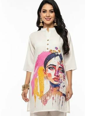 White blended cotton printed trending co ord set 3
