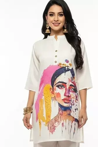 White blended cotton printed trending co ord set