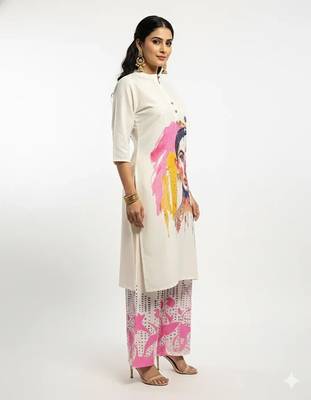 White blended cotton printed trending co ord set 4