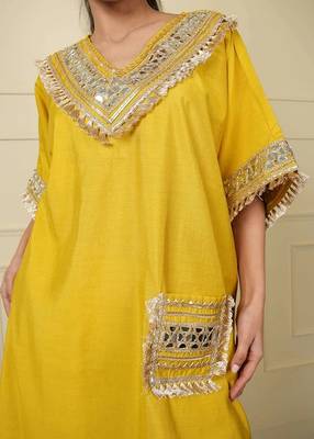 Yellow silk blend plain loosekaftanpantcoord set 5