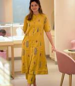 Yellow cotton printed a line co.ord set