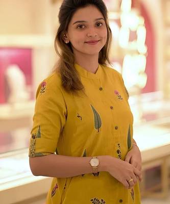 Yellow cotton printed a line co.ord set 2