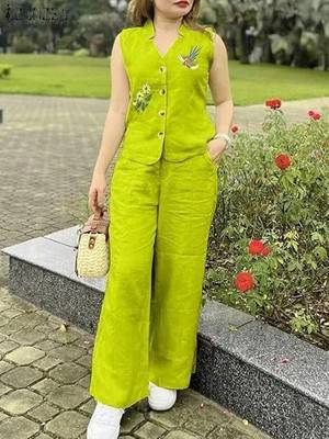 Green blended cotton printed trending co ord set 2