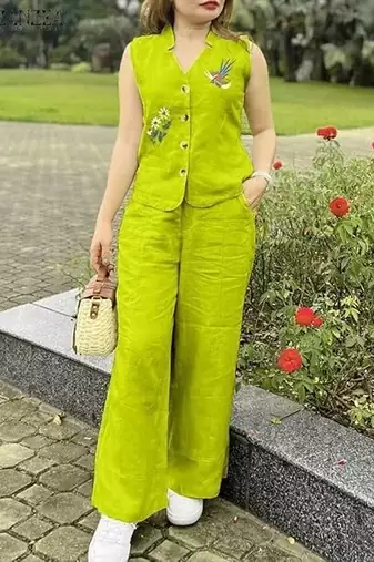 Green blended cotton printed trending co ord set