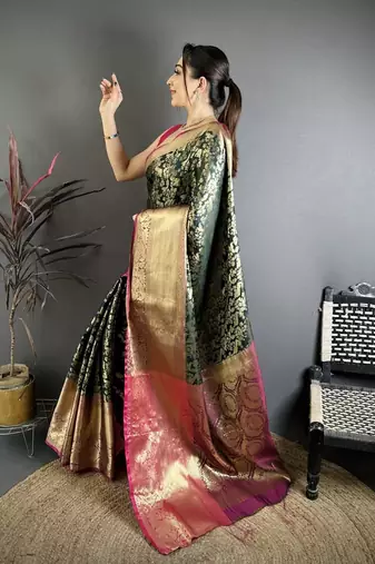 Green color zari weaving work kanjivaram katan silk saree with blouse