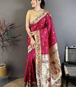 Red color zari woven paithani silk saree with blouse