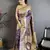 Grey & purple color zari woven banarasi silk saree with blouse