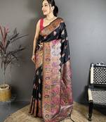 Black color kashmiri meenakari woven work pashmina silk saree with blouse
