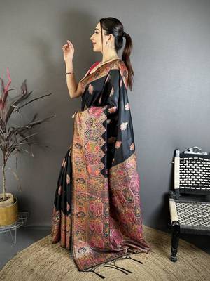 Black kashmiri meenakari woven work pashmina silk blend saree with blouse 2