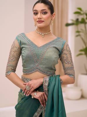Sunshine tissue saree with brocade zari work blouse 2