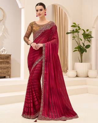 Georgette satin pattern saree with brocade work blouse 1