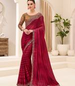 Georgette satin pattern saree with brocade work blouse