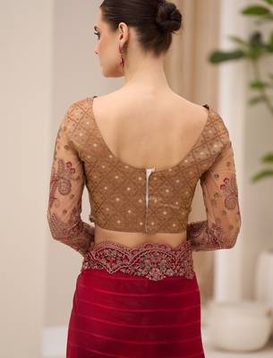 Georgette satin pattern saree with brocade work blouse 3