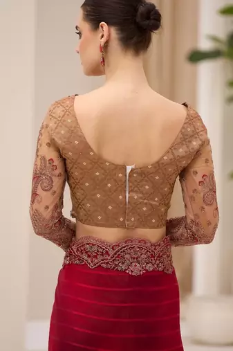 Georgette satin pattern saree with brocade work blouse